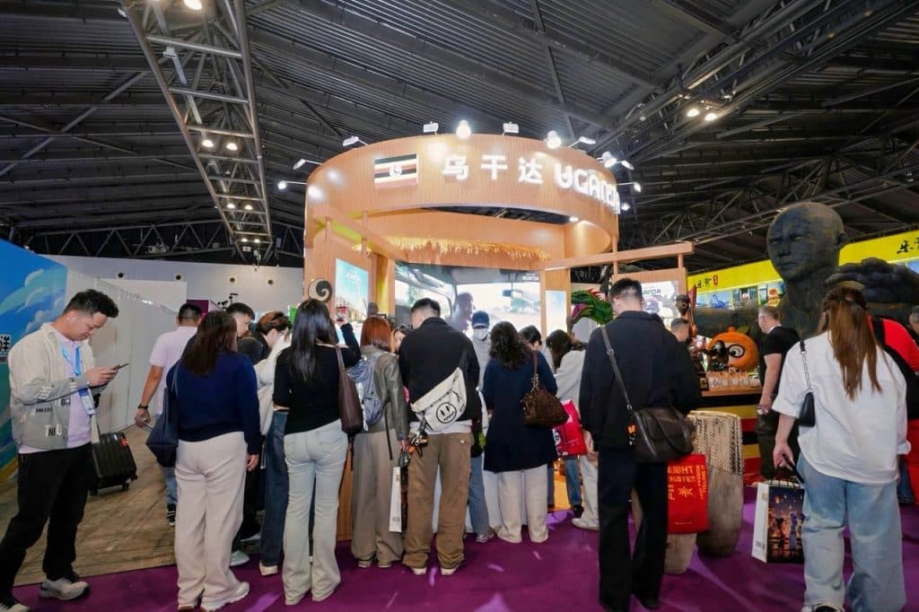 Visitors at the Uganda booth during a China trade exhibition
